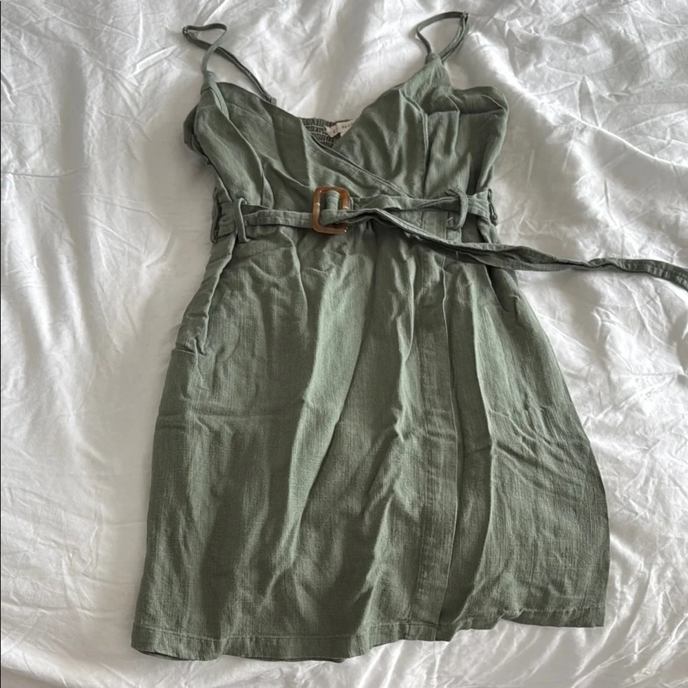 PacSun Olive Green Mini Dress with Belt - Picture 1 of 2
